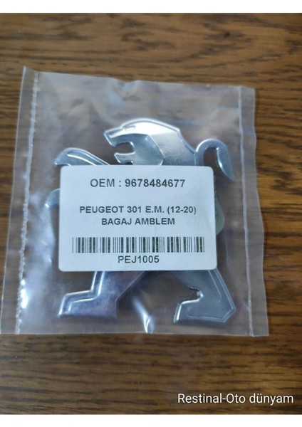 Peugeot 301 Bagaj Arma 2012-2020 Yılları Arası Uyumlu Pejo 301 Bagaj Logo Aslanı 3m 3D Krom modelleri