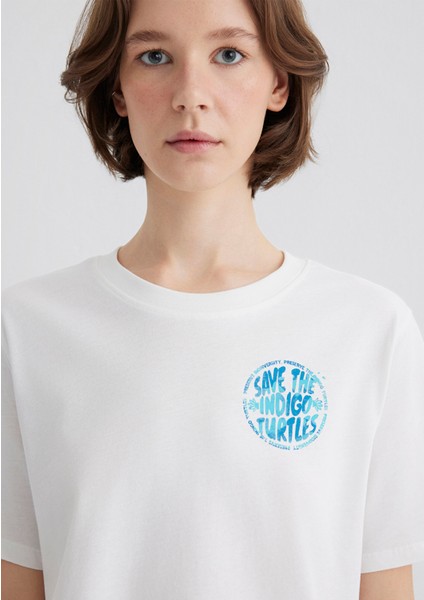 Indigo Turtles Baskılı Ekru Tişört 1613567-70057