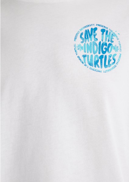 Indigo Turtles Baskılı Ekru Tişört 1613567-70057