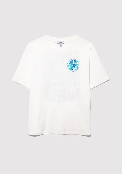 Indigo Turtles Baskılı Ekru Tişört 1613567-70057