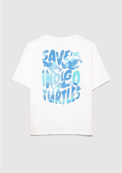 Indigo Turtles Baskılı Ekru Tişört 1613567-70057