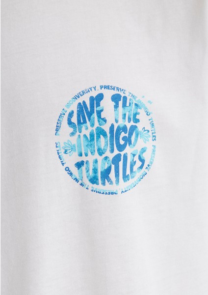 Indigo Turtles Baskılı Ekru Tişört 0613011-70057