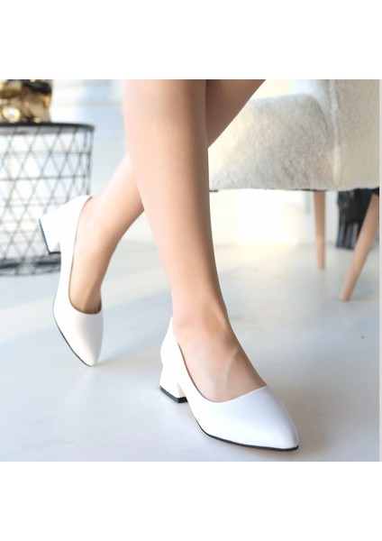 Desniy Seri Beyaz Suni Deri Kalın Topuklu Kadın Topuklu Ayakkabı fırsatları
