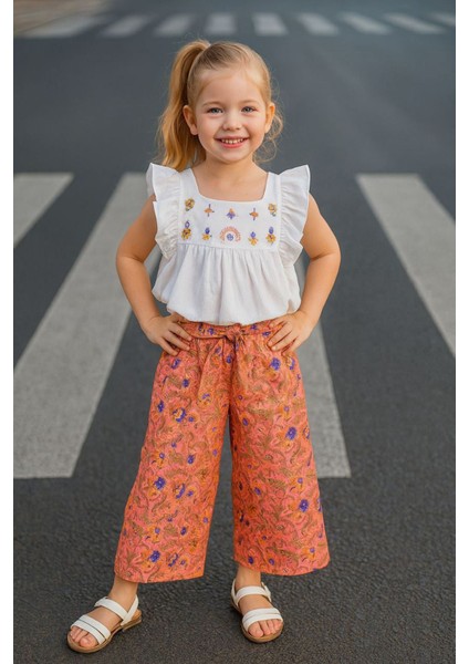 Etnik Desenli Şalvar Pantolonlu Kız Çocuk takım – Mercan