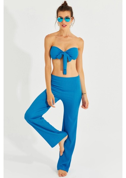 Kadın Mavi Büstiyerli Pantolon Takım YEL221225