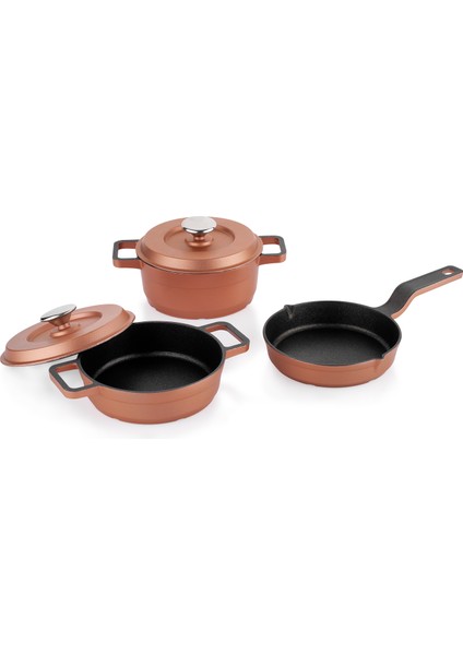 Retro Cast Mini Döküm Tencere Seti 5 Parça-Rosegold fiyatları