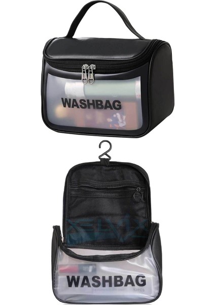 Siyah Seyahat Washbag, Makyaj ve Kişisel Bakım Ürünleri Taşıma Çantası