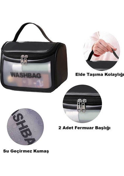 Siyah Seyahat Washbag, Makyaj ve Kişisel Bakım Ürünleri Taşıma Çantası indirimleri