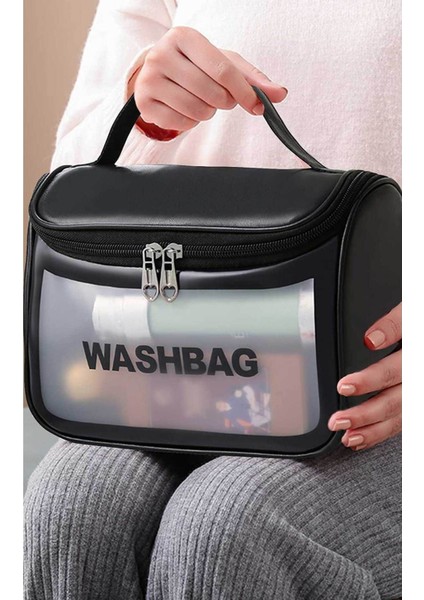 Siyah Seyahat Washbag, Makyaj ve Kişisel Bakım Ürünleri Taşıma Çantası