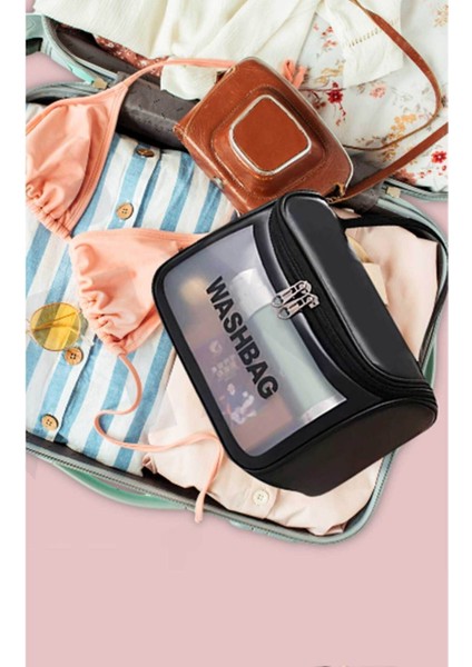 Siyah Seyahat Washbag, Makyaj ve Kişisel Bakım Ürünleri Taşıma Çantası