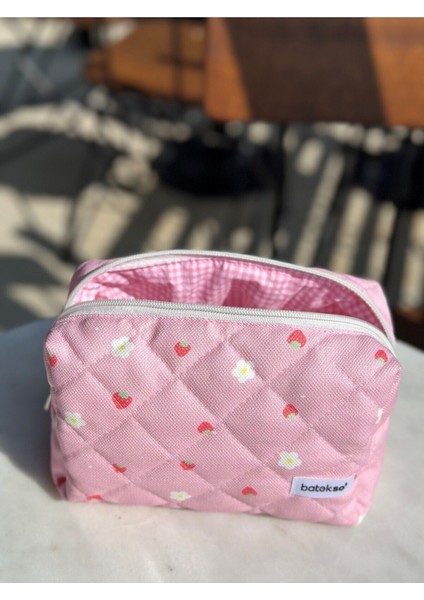 Mini Çilek Desenli Şık Makyaj Çantası, Pembe, Büyük Boy fiyatları