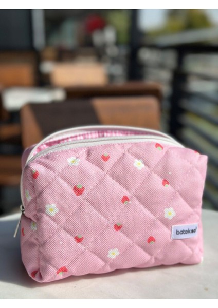 Mini Çilek Desenli Şık Makyaj Çantası, Pembe, Büyük Boy modelleri