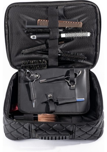 Kapitone Kuaför ve Berber Ekipman Taşıma Çantası, Siyah, Şık ve Pratik Tasarım