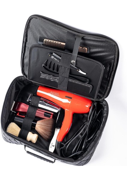 Kapitone Kuaför ve Berber Ekipman Taşıma Çantası, Siyah, Şık ve Pratik Tasarım