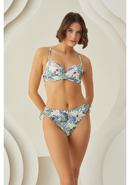 Renkli Branch Flower Kaplı Bikini Takımı