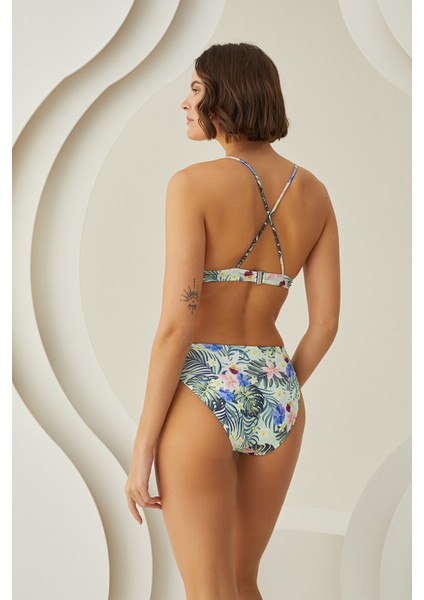 Renkli Branch Flower Kapsız Bikini Takımı modelleri