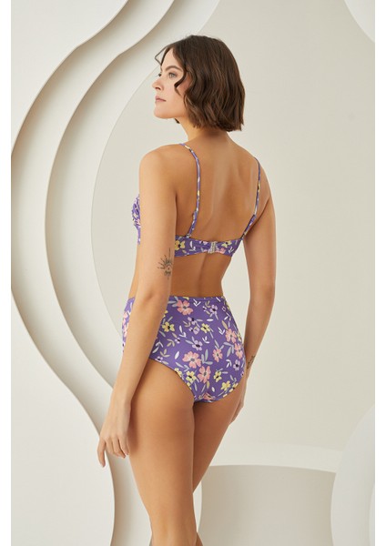 Renkli Bloom Lotus Straplez Tek Üst Bikini