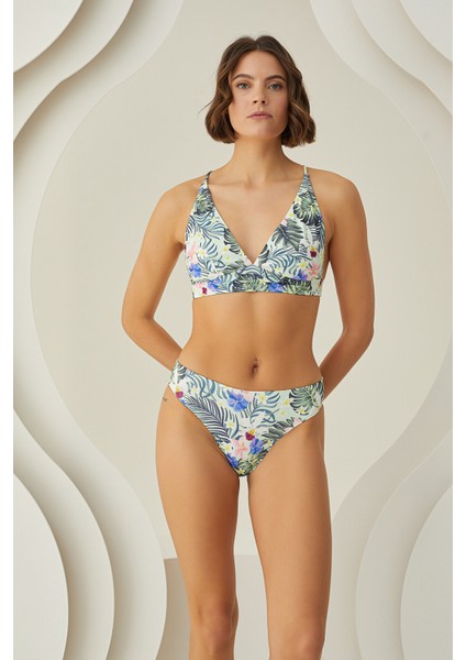 Renkli Branch Flower Kapsız Bikini Takımı
