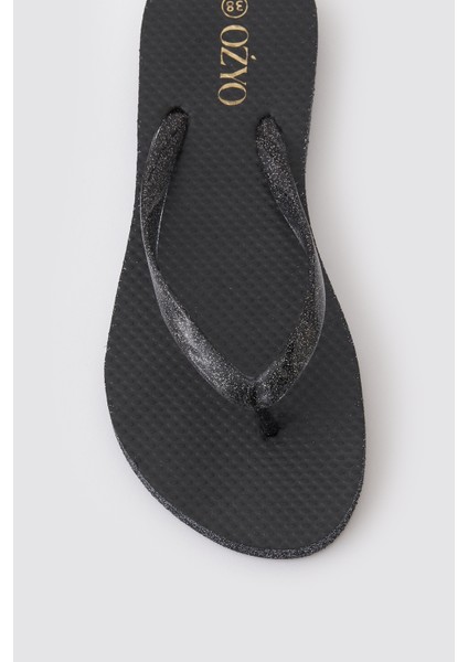 Havana Siyah Simli Bayan Parmak Arası Terlik