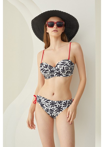 Siyah Beyaz Leaf Pattern Kaplı Bikini Takımı fiyatları