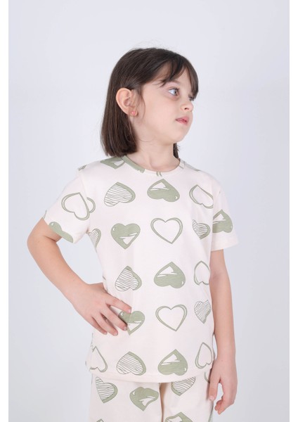 Kız Çocuk Pamuklu Kalpli Desenli Pijama Takımı modelleri