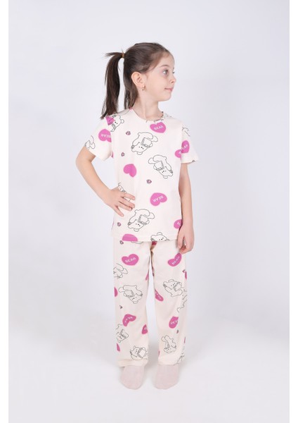 Kız Çocuk Pamuklu Kalpli Desenli Pijama Takımı fiyatları