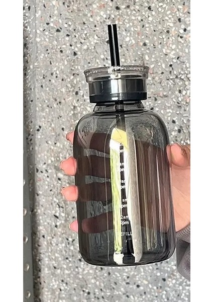 Temiz Cam Saman Saman Kupası Çift Kapaklı Sızdırmaz Kapak Yeniden Kullanılabilir Cam Içecek Şişe Süt Şişesi Zaman Işaretleyici 500ML Gri (Yurt Dışından)