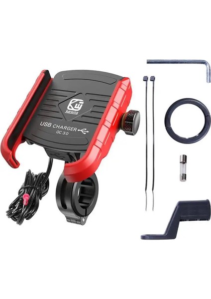 USB Şarj Cihazı Hand Aynası Mobil Telefon Tutucu Motosiklet Moto Motor Kırmızı Qc3.0 Şarj Cihazı (Yurt Dışından)
