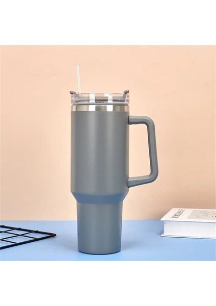 40OZ 304 Paslanmaz Çelik Yalıtımlı Su Şişesi, Termal Kahve Kupası, Soğuk Sıcak Kur Saplı Samanlı Vakum Şişesi, Spor Kapasitesi Için1200MLGri (Yurt Dışından)