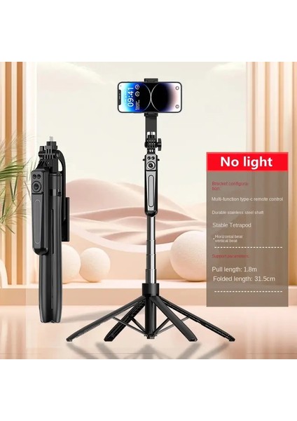 Roreta 1.8m Selfie Stick Tripod Iphone 16 15 14 13 Kablosuz Bluetooth Uzaktan Kumanda Telefonu ile Max Android Telefon HoldercolorIşık Yok (Yurt Dışından)