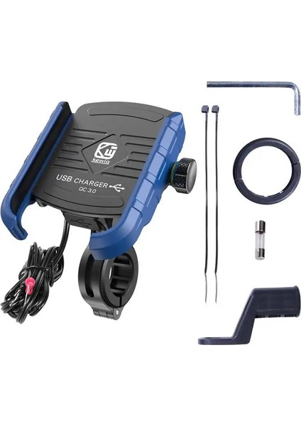 USB Şarj Cihazı Tolger Aynalı Mobil Telefon Tutucu Motosiklet Moto Motor Mavi Qc3.0 Şarj Cihazı (Yurt Dışından)