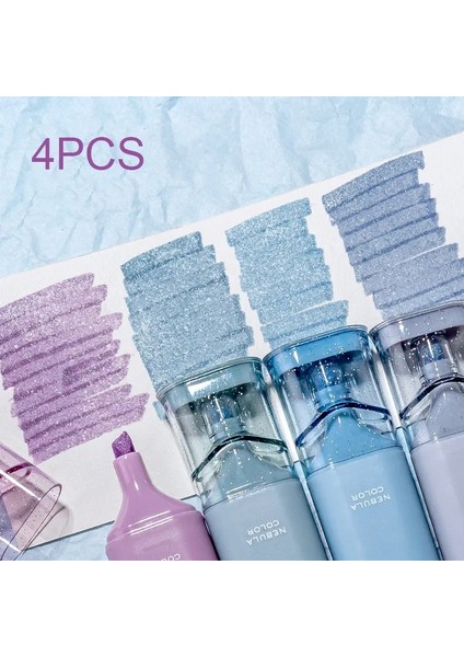 4pcs Parıltılı Parlak Kalemler Seti Bling Işıltılı Vurgulayıcı Işaretleyici 4mm Fırça Çizim Için Resim Sanat Okulu Metalik ParıltıMavi (Yurt Dışından)