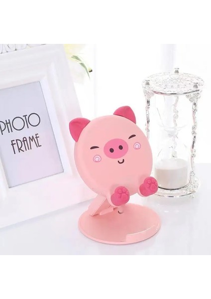 Karikatür Sevimli Katlanabilir Telefon Standı Masa Masa Masası Masaüstü Stand Standı Cep Telefonu 3D Hayvan Silikon Cep Telefonu Stand Pembe (Yurt Dışından)
