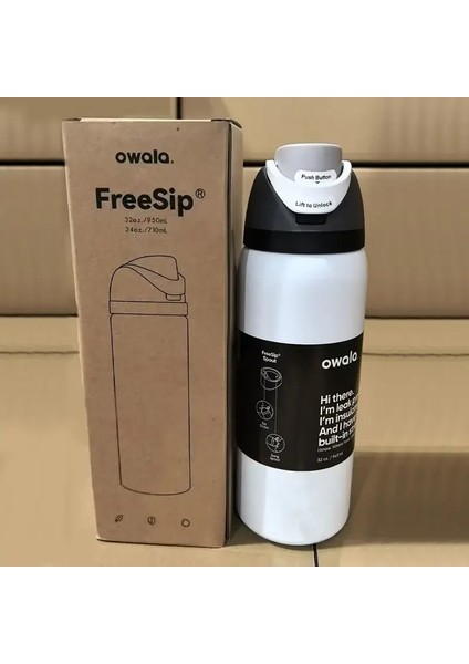 Owala fincan vakum şişeleri termozlar su şişesi içecek termo termo dak paslanmaz çelik termal kupa orijinal soğuk sıcak kahve kapasitesi: 32oz (945ml)/renk: beyaz (Yurt Dışından)
