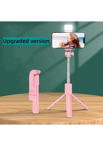 Bluetooth Kablosuz Cep Telefonu Selfie Stick Tripod Telefon Tutucusu Dolgu Işığı Monopod Uzaktan Kumanda Deklanşörü IPhone Xiaomi Pembe Dolgu Işığı (Yurt Dışından)