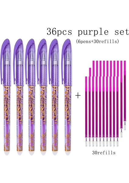 36PCS/SET Yeni 0,5 mm Silinebilir Jel Kalem Seti 6 Yıkanabilir Sapı Sihirli Doldurmalar Boyama Yazma Kırtasiye Ofis Malzemeleri 36PCS Mor Set/mürekkep RengiÇok li (Yurt Dışından)