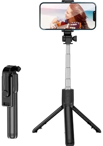 Bluetooth Uzaktan Uzatılabilir Telefon Tripod Kablosuz Selfie Stick Tripod, iPhone 15 Samsuing Telefon Tiktok Canlı StreamcolorAçık Siyah ile (Yurt Dışından)