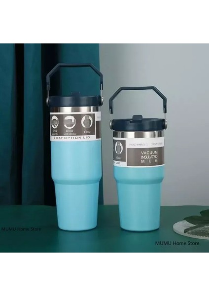 20 Oz/30 Oz Paslanmaz Çelik Termos Saman ile Soğuk ve Isı Termal Kupa Dağı Açık Hava Spor Termal Su Bottlecaity600MLMavi (Yurt Dışından)