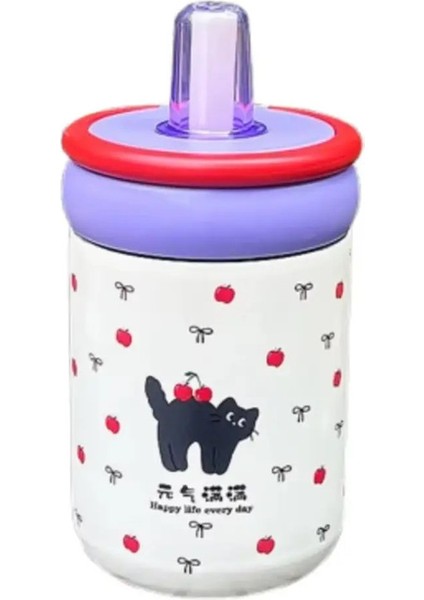 Sızıntılı 500ML Yalıtımlı Su Kupası Karikatür Kara Kedi Termos Şişesi Sap Vakum Şişesi Saman Içme Kupası Kız Kapasitesi Için401-500MLMor (Yurt Dışından)