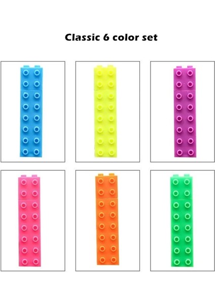 6pcs Mini Bina Blok Kalem li Fosforcu Işaretçi Kalemi Yazma Çizim ÇocukKırtasiye Ofis Okulu Malzemeleri A6201COLORKlasik 6 Seti (Yurt Dışından)