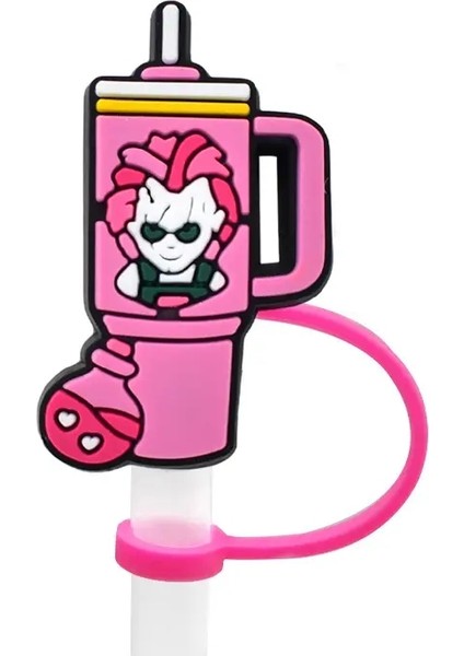 Pembe Cadılar Bayramı Film Karikatür Silikon Saman Topper, Cam Kupa Için Saman Kapakları, Saplamalı Toz Durumlu Tumbler ile 3040OZ Tumbler1pcs-14 (Yurt Dışından)