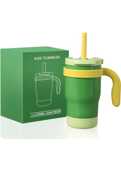 420ML Kids Tumbler Kapalı Paslanmaz Çelik Termos Şişesi ve Dökülme Geçirmez Saman Yalıtılmış Yalıtım Kupası Küçük Çocuklar Için420MLAçık Sarı (Yurt Dışından)