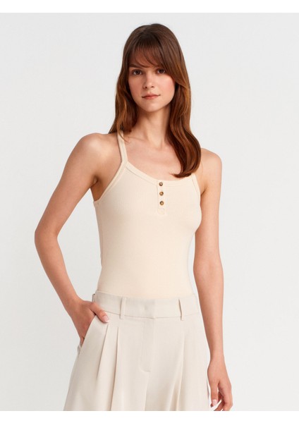 21106 Düğme Detaylı Askılı Atlet-Taş