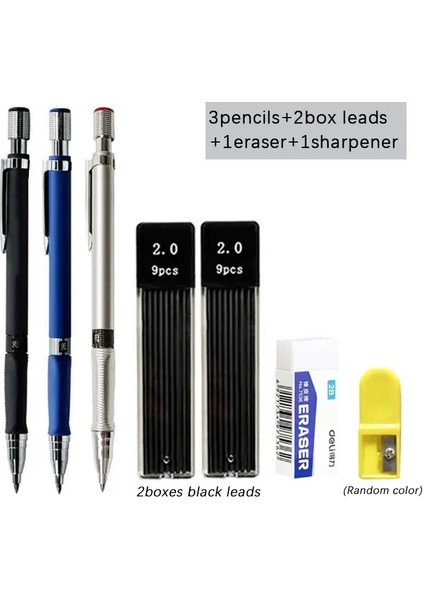 Mekanik Kalem Seti 2.0mm ile 2b Siyah/ler Kurşun Doldurma Yazmak Için Kurşun Doldurma Sanat Çizim Okulu Otomatik Kalemcolor2 Boy (Yurt Dışından)