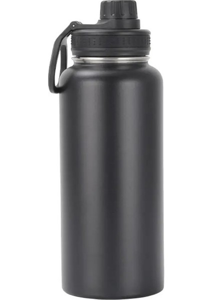 1000ML Paslanmaz Çelik Termos Şişesi Büyük Kapasiteli Termal Su Şişesi Yalıtımlı Kupa Çift Duvar Vakum Şişeler Seyahat Açık Mekan Kapaklığı1000MLSiyah (Yurt Dışından)
