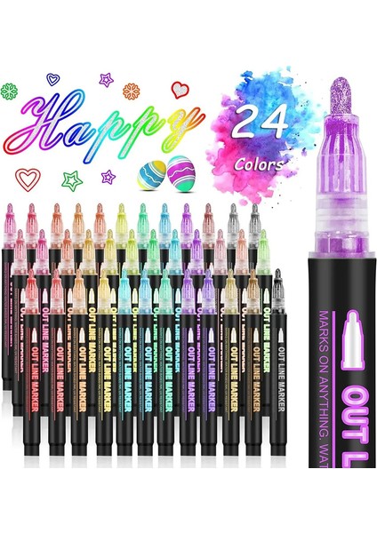 24 Çift Çizgi Anahat Sanat Kalem Marker Kalem Dıy Graffiti Anahat Işaretçi Kalem Yüksek Helek Scrapbook Günlüğü Poster Kartı DW-861A-36 (Yurt Dışından)