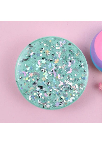 Pop Grip 3D Parmak Telefon Tutucu Tutuş Tok Soketleri Yıldızlı Gökyüzü Glitter Drop Tutkal Cep Telefonu ve Tablet Evrensel Tembel Tutucu Yeşil (Yurt Dışından)