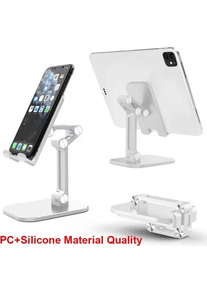 Üç Bölüm Katlanabilir Masa Cep Telefonu Tutucu iPhone Için iPad Tablet Esnek Ayarlanabilir Tembel Telefon Tutucusu Abs MalzemeBeyaz (Yurt Dışından)