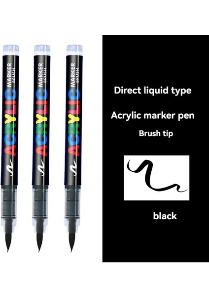 3pcs Akrilik Beyaz Işaretçi Fırça Kalemleri Kaya Boyama Taşı Seramik Cam Ahşap Lastik Kumaş Metal CanvascolorBlack-3pcs (Yurt Dışından)