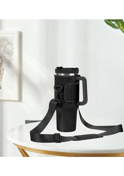 Taşınabilir Buz Avcı Fincan Kılıfı 40OZ Su Şişesi Anti Kayma Yalıtımlı Dak Çanta Ayarlanabilir Omuz Kayışı Taşınabilir Torba Kupa Kolu Siyah (Yurt Dışından)